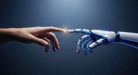 Human and robot hands touch, symbolizing connection.