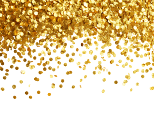 Falling shiny golden confetti round glitter png