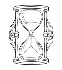 Vintage Hourglass Line Art Illustration With Flowing Sand And Ornate Frame