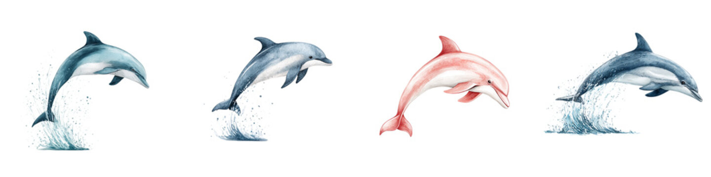 Watercolor Dolphin Collection: Marine Life Art on White