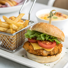 Crispy Chicken Sandwich & Fries Meal on transparent background