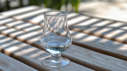 grappa. Crystal clear grappa in a glass with morning dew on a rustic surface. bar promotions, beverage menus, designed for product packaging and bar promotions, enhances appetite appeal.