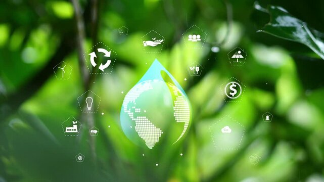A nature in water drop and icon with green ecology background. Society and Governance sustainable global environment concept