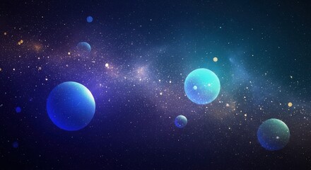 Abstract planets in vibrant galaxy nebula