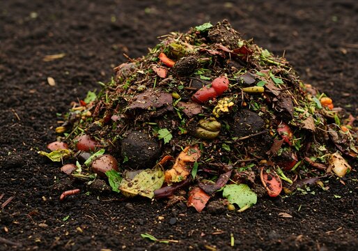 Compost Pile with Vegetable Scraps and Organic Waste