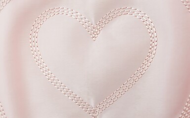 Close up of textured pink fabric with delicate embroidered heart detail