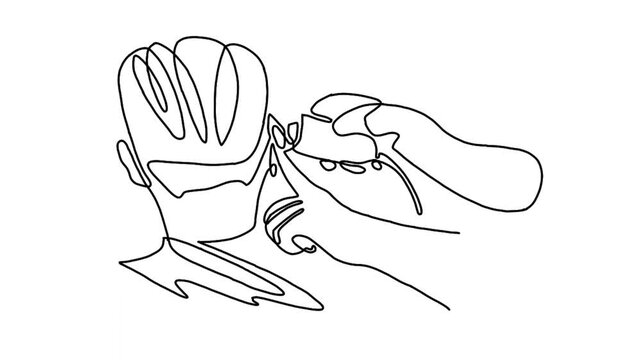 Continue line animation of professional barber making haircut to a client in barbershop