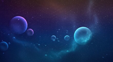 Cosmic nebulae and glowing planets in starry galaxy