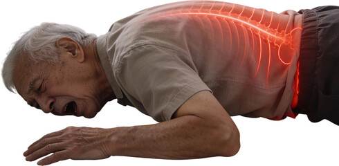 침대옆에쓰러진노인의허리통증응급상황