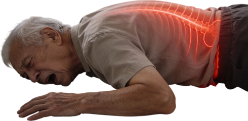 침대옆에쓰러진노인의허리통증응급상황
