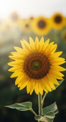 Obraz premium Golden Sunflower in Sunlight, Field Background