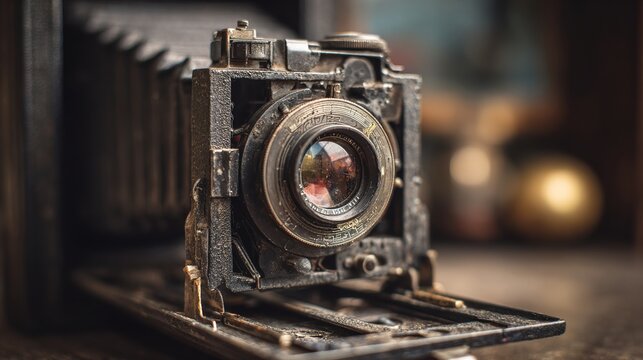 microfilm. Antique camera with an open hidden compartment, revealing a concealed microfilm inside. product launch decks, UI/UX mockups, designed for product launches and innovation pitches.