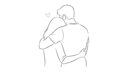 Embrace of Affection: A minimalist line drawing depicts a tender embrace between two figures, symbolizing love, comfort, and the warmth of connection.