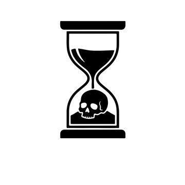 icon depicting an hourglass with a skull resting in the bottom bulb, symbolizing the passage of time without justice and the urgency to end impunity before cases "die."
