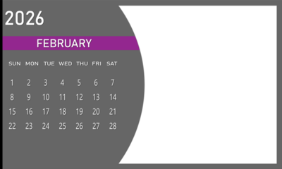 February 2026 calendar page with blank space for notes or events