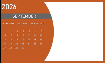 September 2026 Calendar with Orange Background and White Space for Notes