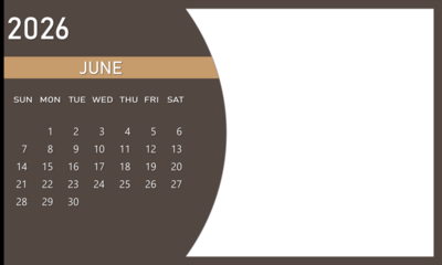 June 2026 calendar page with brown and beige design and blank white space