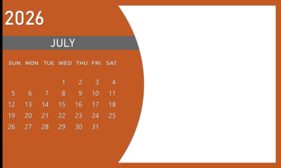 July 2026 calendar page with orange background and blank space for notes