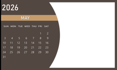 May 2026 calendar page with brown and beige design and blank white space