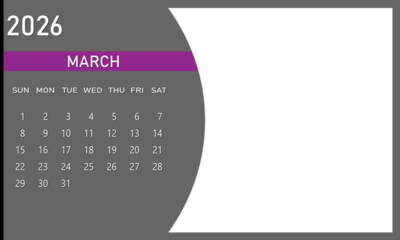 March 2026 calendar page with blank space for notes or events