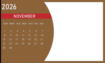 November 2026 Calendar with Brown and White Background