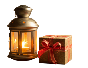 - Glowing Lantern and Gift Box Set, isolated on transparent background