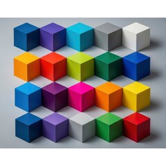 Obraz premium Colorful arrangement of twenty-five solid colored cubes in a grid pattern on a light background.