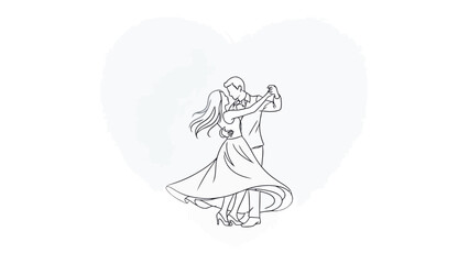 Couple's Dance of Romance: A graceful couple twirls in an intimate embrace. The dance, a celebration of love, unfolds in the delicate artistry of line art.