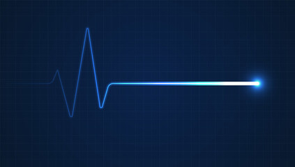 Blue heartbeat signal line glowing on dark grid background, symbolizing health monitoring, medical data tracking, pulse analysis, and digital measurement.