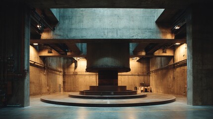 damper. A large tuned mass damper inside a skyscraper, captured mid-sway. real-estate listings, architecture portfolios, designed for architectural facade and classical detail presentations.