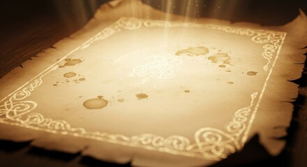 Ancient magical scroll with glowing runes and ornate border