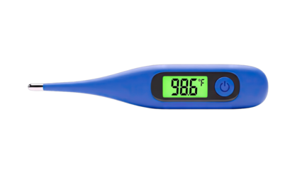 Digital Thermometer Displaying Healthy Temperature on White Background