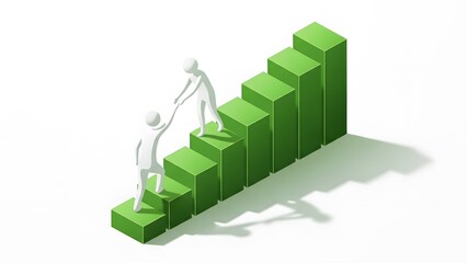 Fototapeta premium Collaborative effort and mutual support depicting a team helping each other ascend a rising bar graph, symbolizing shared success, progress, and growth in business development