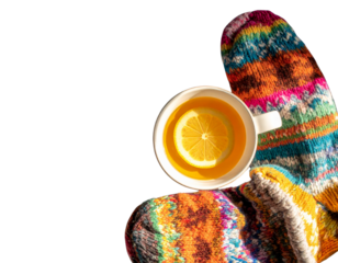 - Knitted Socks and Hot Tea Cup Duo, isolated on transparent background (2)