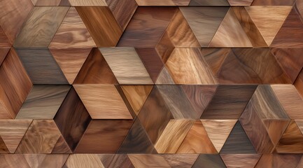Geometric Wood Texture: Close-up of a seamless pattern formed by wooden triangles, creating a visually compelling display of natural textures, shades, and intricate geometrical design.