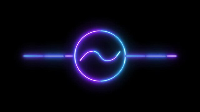 Neon AC Voltage Symbol Glow Animation on Black Background, Electric Alternating Current Sign with Blue and Purple Neon Light, Futuristic Energy Icon for Technology, Motion Graphics and UI Design