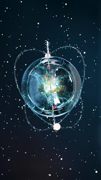 Atom anatomy, Atomic model or structure , alpha channel, electrons orbiting the nucleus particles, Single atom and its electron cloud. Quantum mechanics and atomic, Neutrons and protons, 3d render