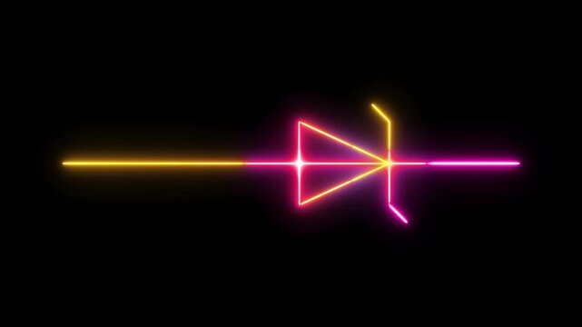 Neon Zener Diode Symbol Glow Animation on Black Background, Voltage Regulation Semiconductor Electronic Circuit Icon with Colorful Neon Light for Engineering Technology Motion Graphics