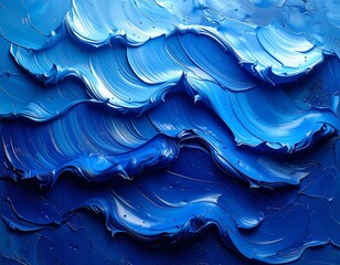 Close-up of textured blue paint, resembling ocean waves