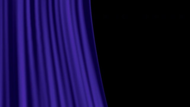 Opening and title video with a single blue curtain opening from right to left. Alpha channel material with transparent background.