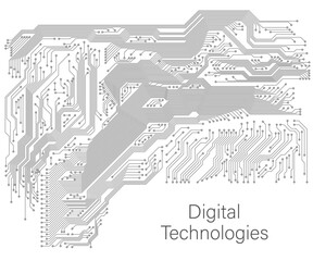 Fragment of a printed circuit board. Schematic diagram of a printed circuit board. Digital technologies.