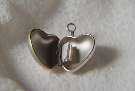 Silver heart shaped locket on white fabric