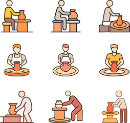 Pottery Workshop Process Flat Illustration Set