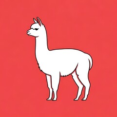 Obraz premium Cute White Alpaca Standing on a Solid Red Background.