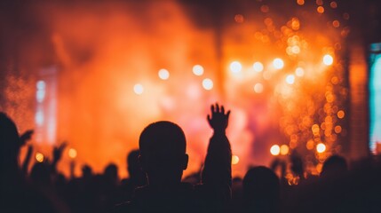 Fototapeta premium Crowd enjoys music and lights at concert during night event in outdoor venue