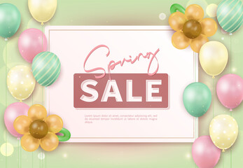 Spring Sale Balloon Frame Background for Seasonal Promotion, Holiday Campaign, Poster, Banner, and Retail Design