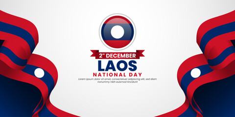 Lao flag for Laos national day banner background with waving ribbon flag