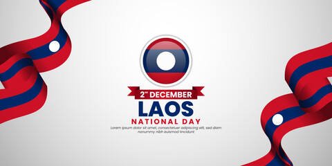 Lao flag for Laos national day banner background with waving ribbon flag
