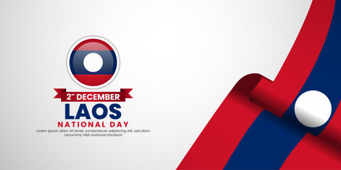 Lao flag for Laos national day banner background with waving ribbon flag
