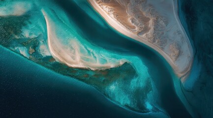 Ocean's Canvas: An aerial panorama of the coast, where the vibrant colors of the sea meet the textured terrain, painting a breathtaking coastal scene. 